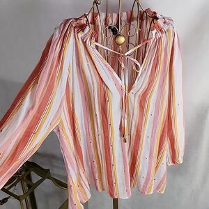 Light Pink Striped Peasant Blouse - Women Tops